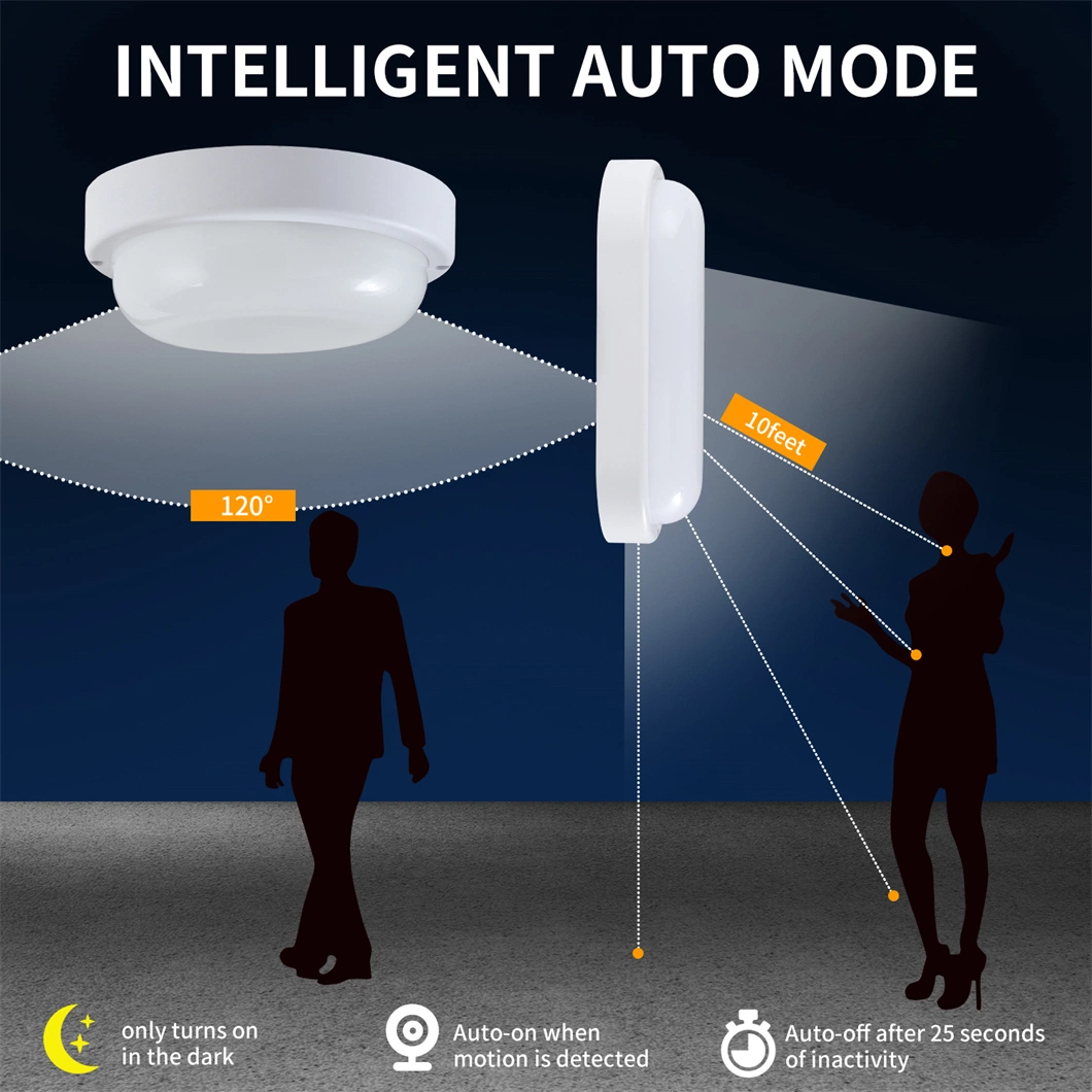 Indoor Bulkhead Lamp Wall Mounted High Quality 18W Round LED Moisture-Proof Lamp with Microwave&Motion Sensor
