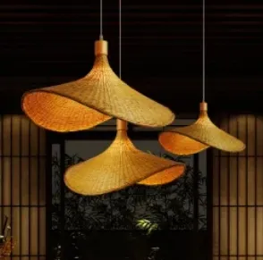 Retro Ceiling Light LED Pendant Lamp with Bamboo Weaving